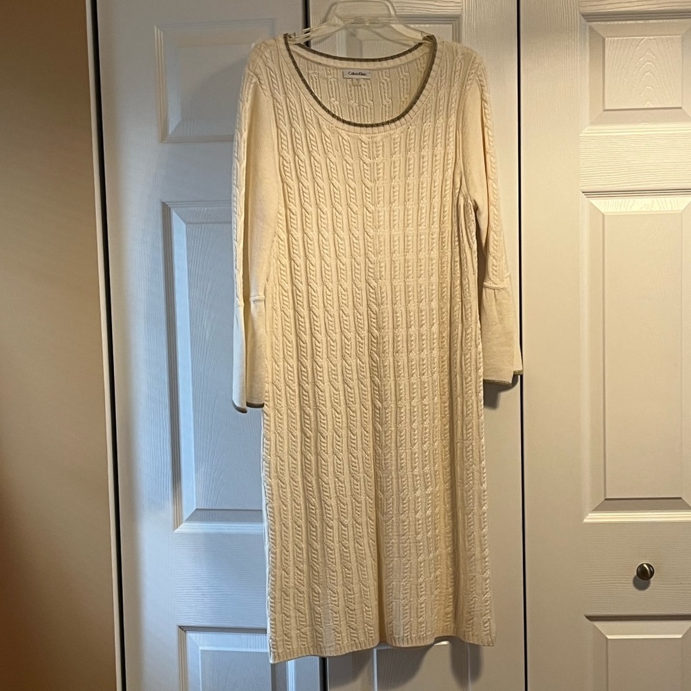 Calvin Klein sweater dress - XL - with ruffle sleeve detail & gold trim